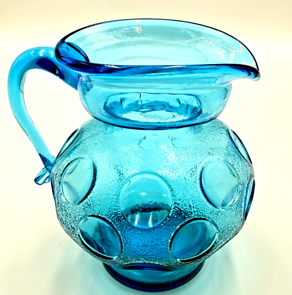 Vintage Kanawha Art Glass Mini Pitcher Electric Blue No 204 Coin Dot Hand Blown